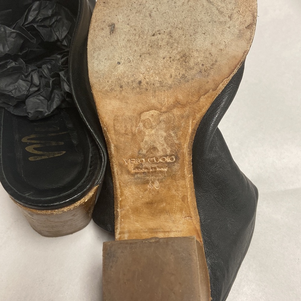 Mimosa mules! Peep toe, leather and chunky heel, made in Italy size 40 - Picture 7 of 10